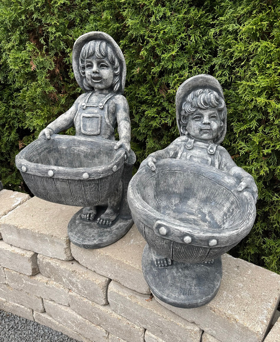Boy and Girl Planter Statue Set Petite