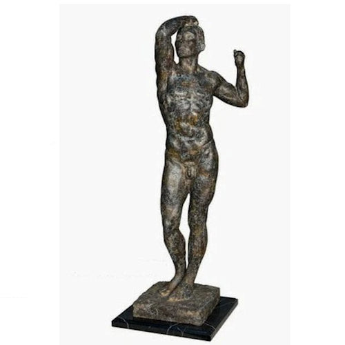 Age of Bronze Nude Male Statue by Rodin Marble Museum Base Art