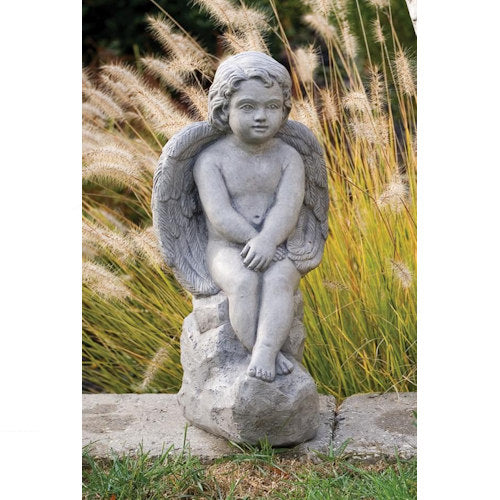 Angel Sitting On Rock 18" High Sculpture
