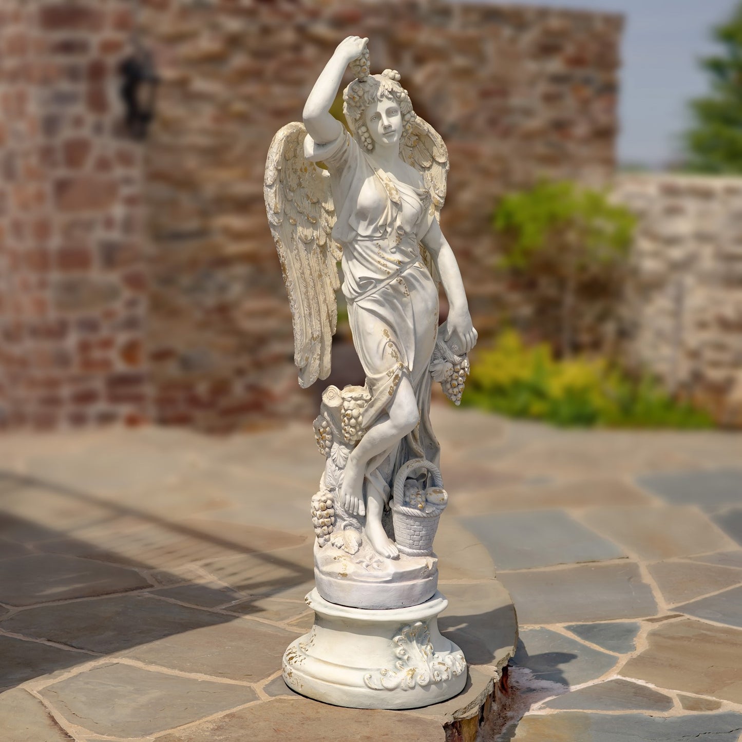 Shown with optional base or pedestal Angel of the Harvest Life-Size Garden Statue