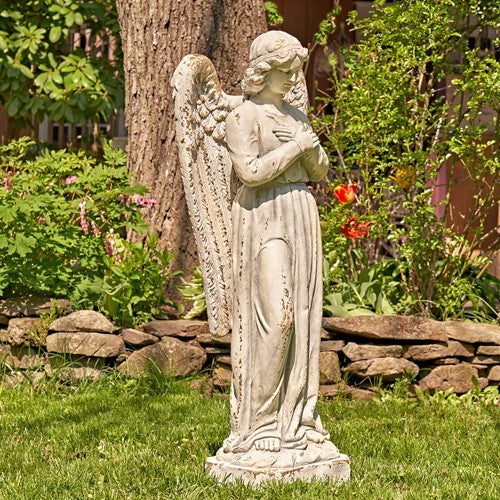 Serene Angel Garden Sculpture β Antique Grey Religious Statue