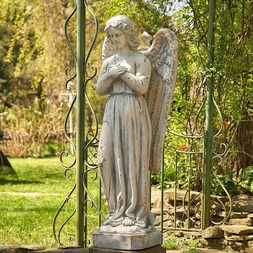 Religious Serene Angel Garden Sculpture β Antique Grey Religious Statue