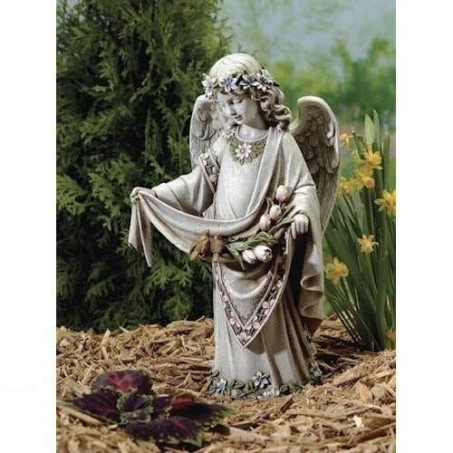 Angel with Birds on Dress Garden Statue 16.5" High