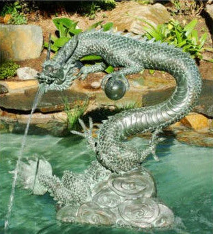 Asian Dragon with Oriental Power Orb Bronze Garden Statue Small