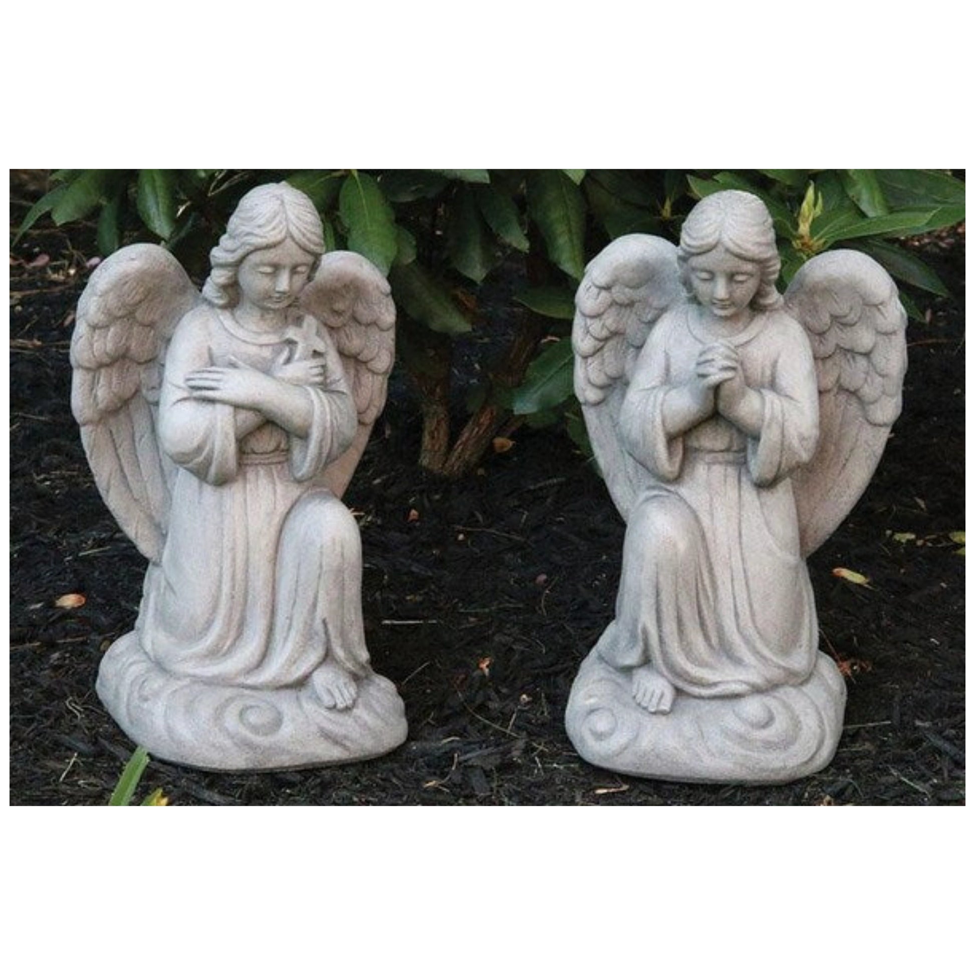 Pair of kneeling angel statues in a serene prayer pose, with delicate wings and stone finishβideal for tranquil garden spaces or spiritual home accents.