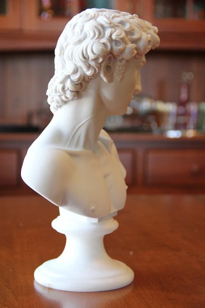 Side View David Bust Sculpture Portrait by Michelangelo Marble Statue