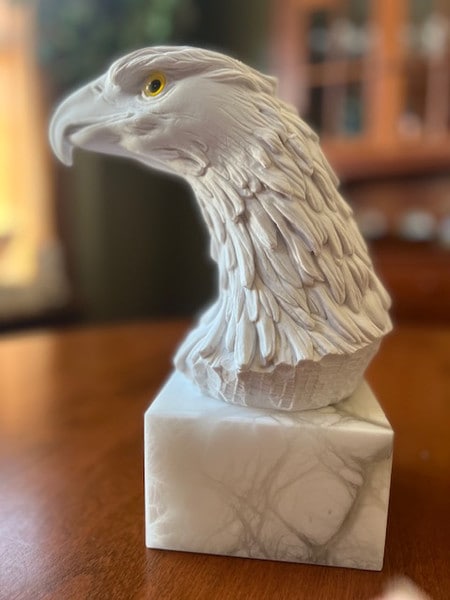 White Eagle Head Marble Bust Statue Alabaster Base Trophies Awards