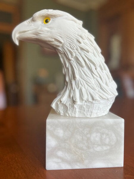 Eagle bust mounted on a genuine alabaster museum-quality base statue