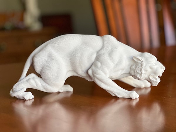 Crouching Panther Marble Sculpture Wildlife Statue Roaring Quality