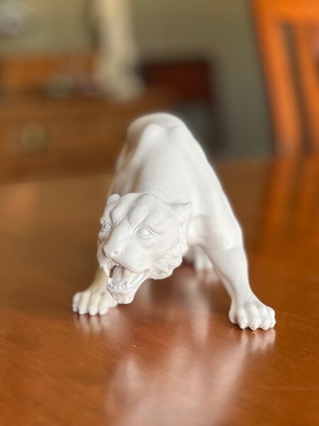 With Cat Puma Crouching Panther Marble Sculpture Wildlife Statue Figurine