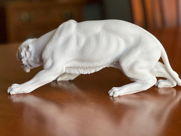 White Alabaster Panther Marble Sculpture Imported Italian Wild Cat