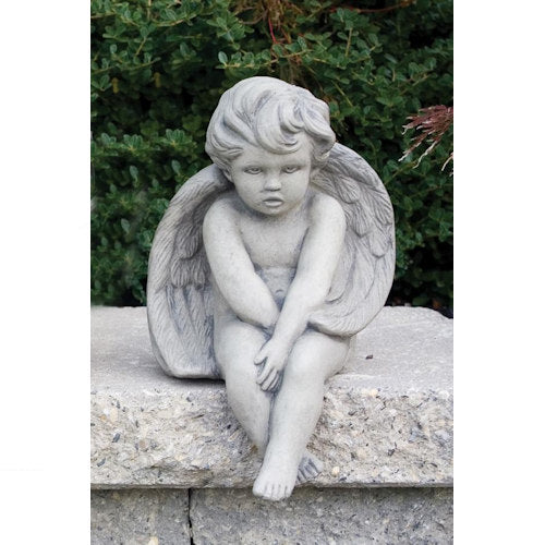 Sitting Angel Outdoor Statue Meditating on Ledge Garden Sculpture