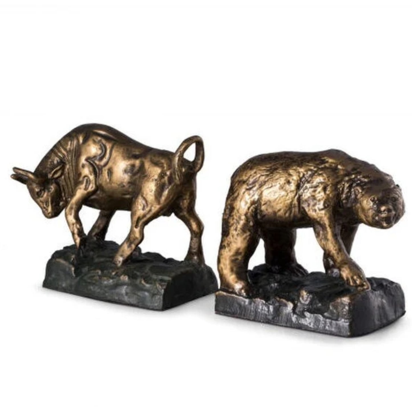 Bear Bull Bookends Bronze facing opposite each other