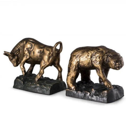 Bear Bull Bookends Bronze facing opposite each other