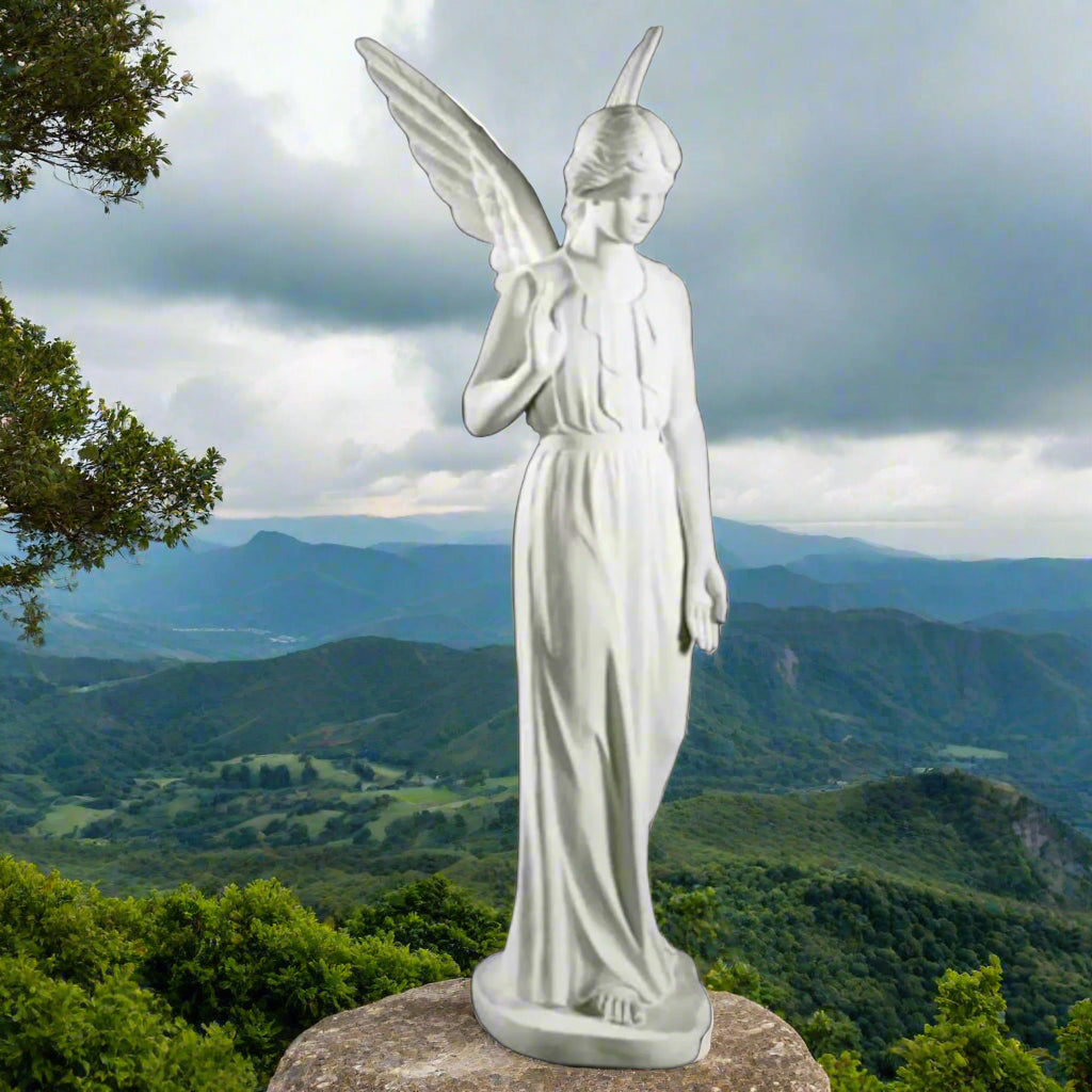 Life-size marble angel statue designed for memorial gardens, sacred tributes, or cemetery remembrance settings