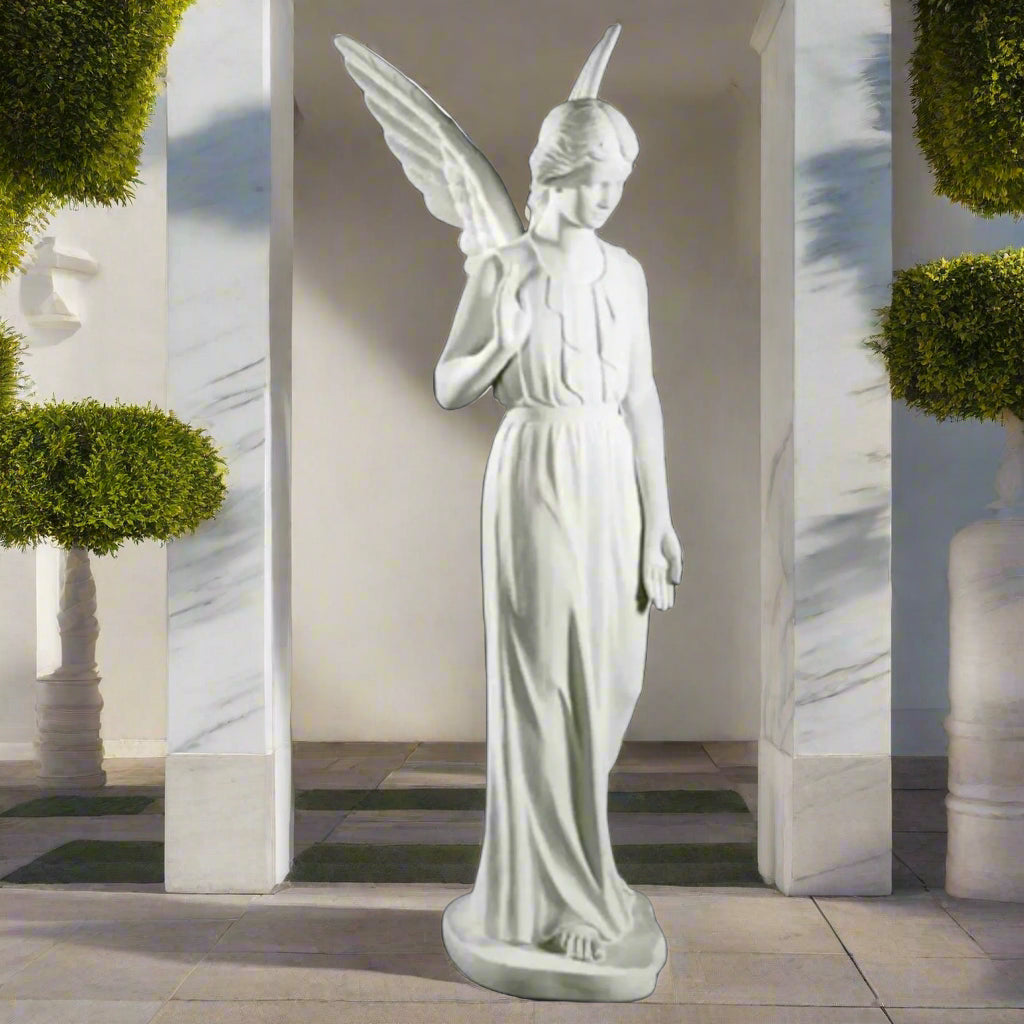 Italian marble memorial angel statue, full-scale figure perfect for cemetery displays, prayer gardens, or spiritual spaces