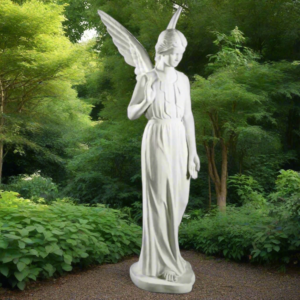 Full-height marble angel sculpture, ideal for dignified cemetery tributes, memorial parks, or sacred remembrance spaces