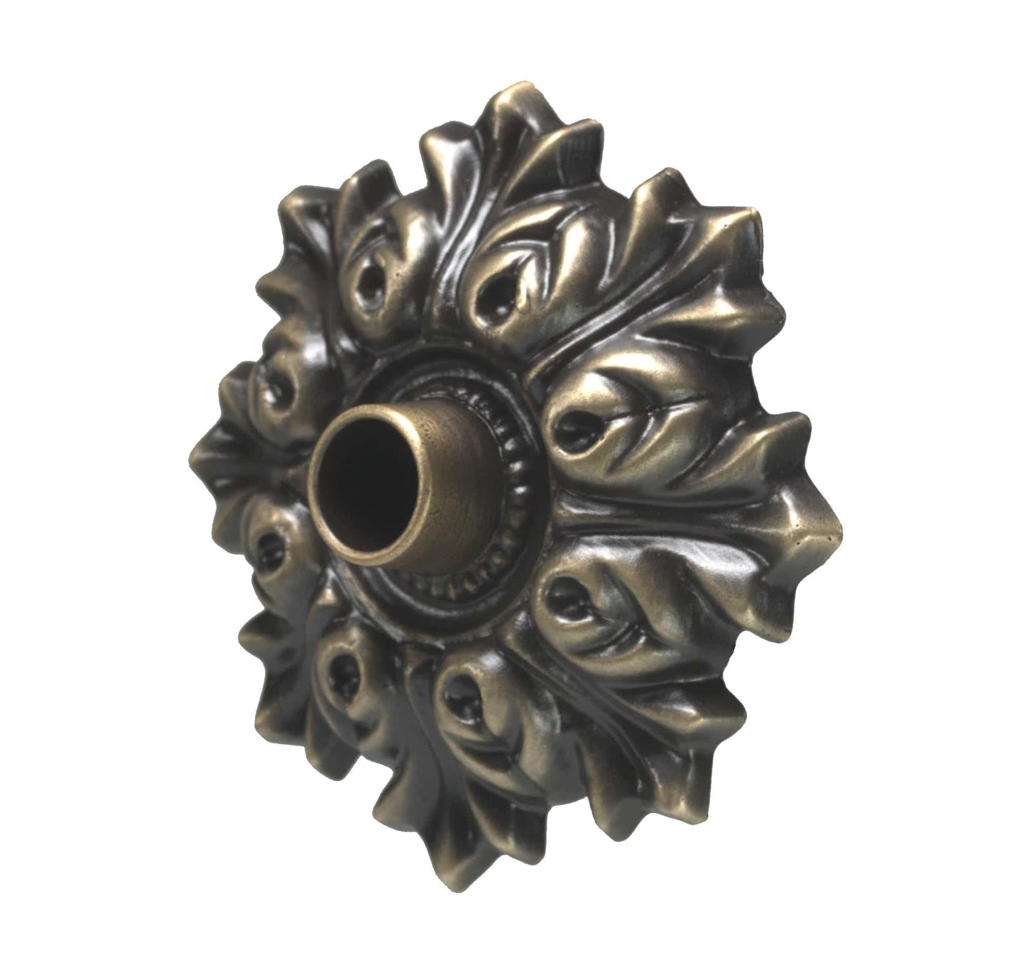 Decorative brass fitting on a white background water spout decorative emitter