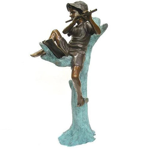 Boy Playing Flute Piped Water Feature Bronze Statue