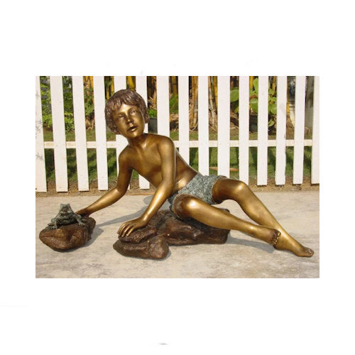 Bronze Boy on Rocks with Frog Water Feature Statue