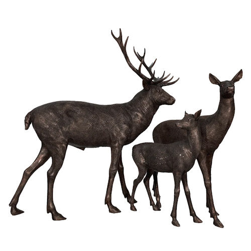 Bronze Deer Family Statues Set Doe Buck Fawn