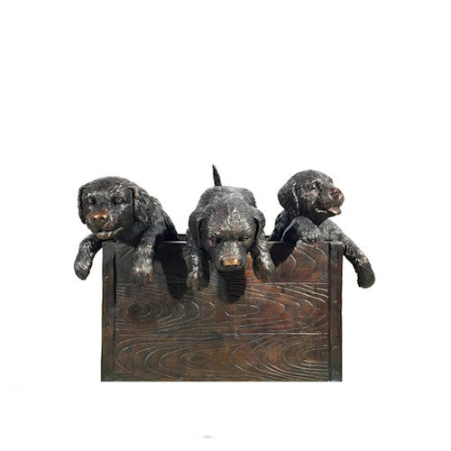 Bronze Puppies in a Box Sculpture