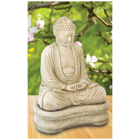 Buddha on Base Asian garden sculpture creates a meditative space