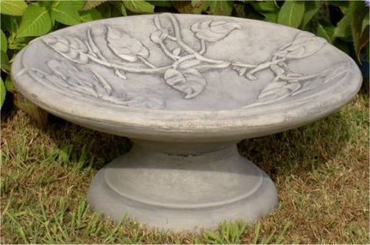 Stone Birdbath - Low Vine Motif Birdbath Sculpted for the Garden