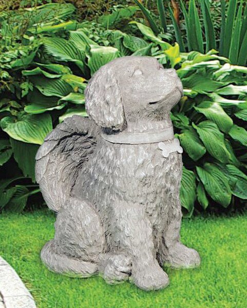 Angelic Dog Sculpture with Wings Garden Statue Memorial canine companion
