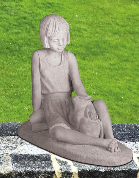 Kitty Kerrigan Girl with Cat Sculpture Series Statuary Cement Artwork