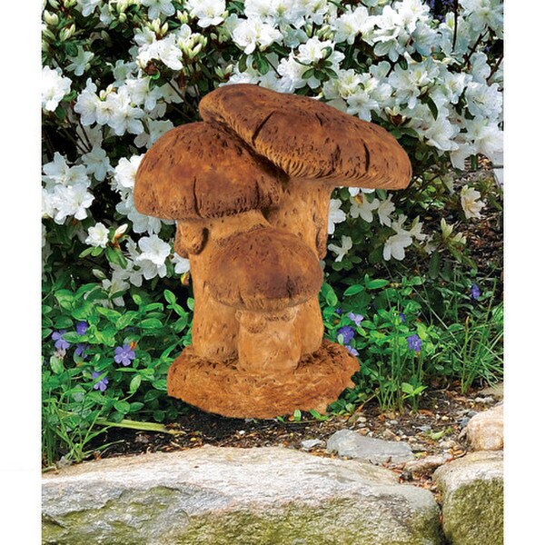 Triple Mushroom Garden Sculpture Cement Stemmed Fungi Outdoor