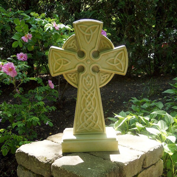 Celtic cross is associated with cultures cement garden statue heavy sculpture