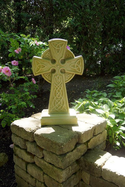 Celtic cross made of cement garden statue unique design sacred icon