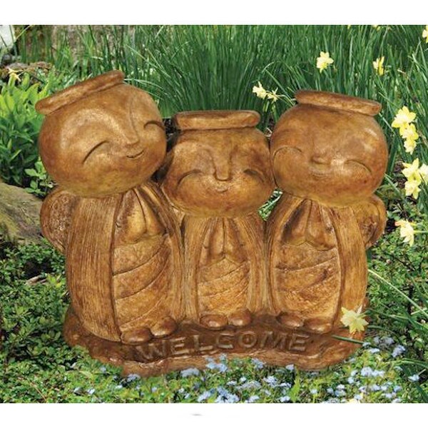 Three Angels in Prayer Welcome Sculpture Garden Cement Statue Halos