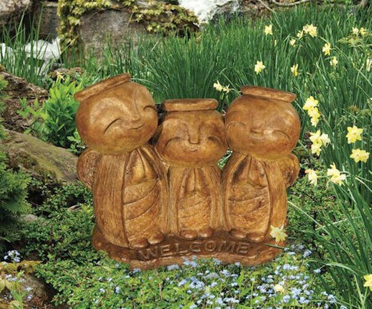 Three Angels in Prayer Welcome Sculpture with halos cement statue