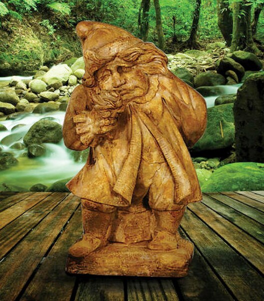 Gnome Of Pity Statue Cast Stone Holds a rose in Hand Pensive Art