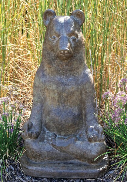 Bear in Zen pose garden statue crossed legs folded paws meditating