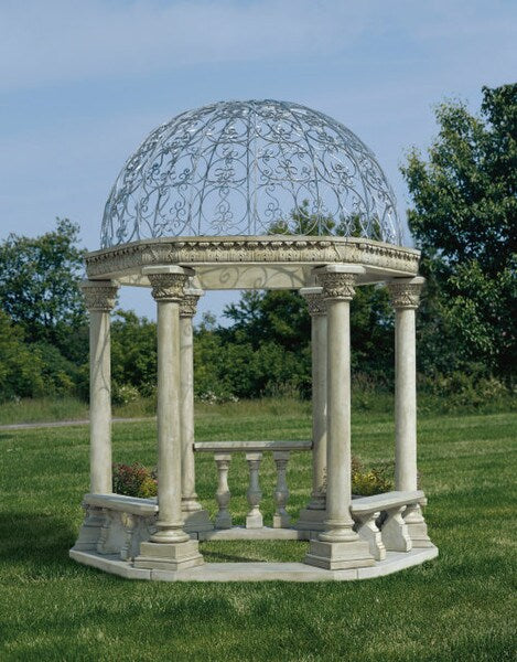 Classical Garden Gazebo with one Balustrade and one Bench Cement
