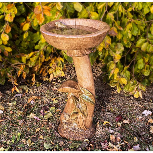 Mushroom Cement Birdbath with Frog