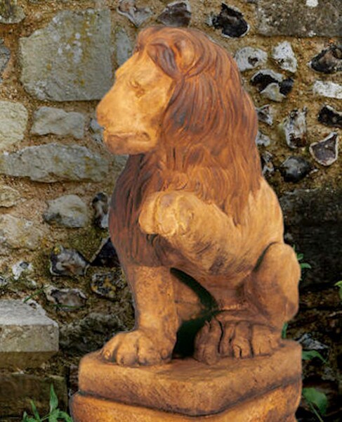 Stone Lion Left Paw Up Cement Sculpture King of Beasts Statue Large
