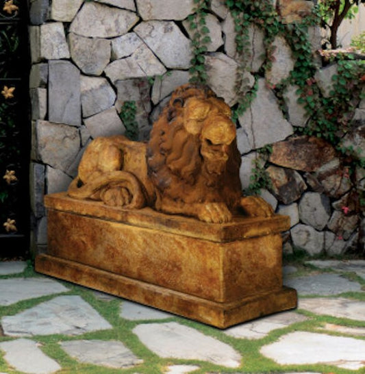 Royal Reclining Lion Left Pedestal Base Statue Set Laying Down Large