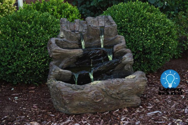 Spilling Logs Fountain with Light Natures Design Cement Outdoor