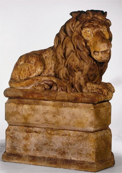Grand Lion Statue Facing Right Garden Statue & Base Cement Decor