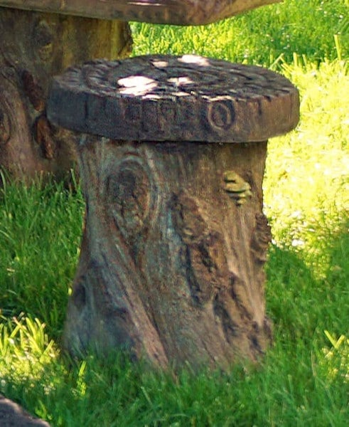 Woodland Stool Seating Cement Chair Outdoor Stone Log Wooden