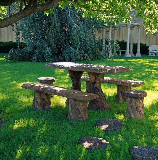 Woodland Table Benches Stools Set Statuary Two Each Cement