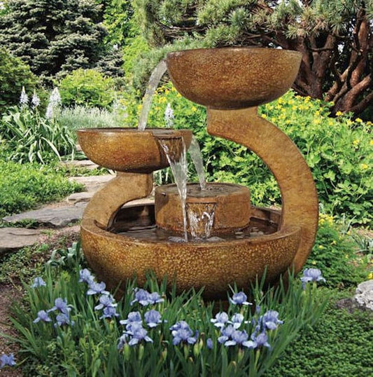 Zen Three Bowl Garden Fountain Contemporary Modern Cement Peaceful