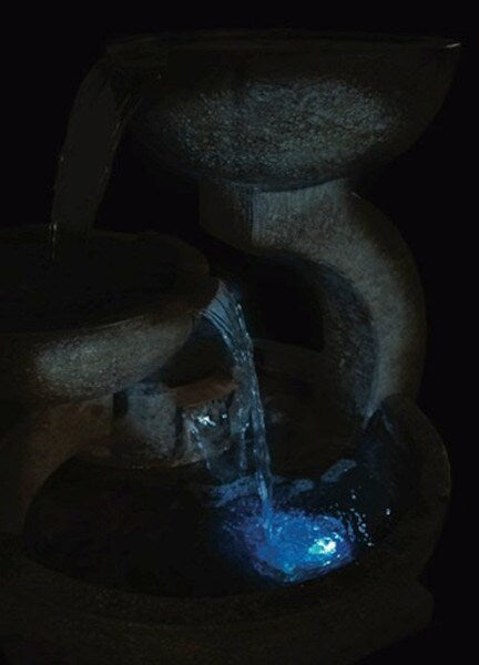 Lighted Asian Zen Three Bowl Garden Fountain Peaceful Sculptural Art