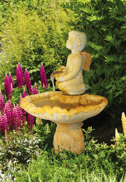 Smiling Cherub Garden Fountain Angelic Decor Cement High-end