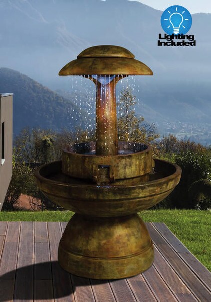 Ring Of Diamonds Fountain Cast Stone with Light Modern Decor