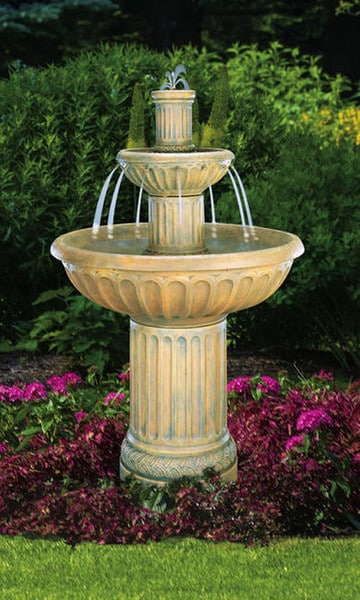 Grecian Column Fluted Fountain Spouting Water Cement Classics